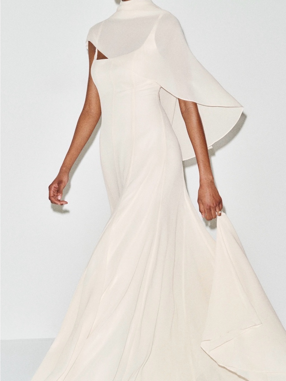 Reformation Cream Draped Maxi Gown with Cape - Picture 4 of 6